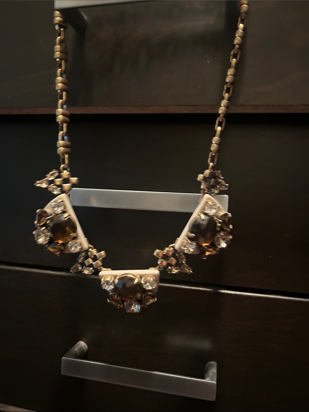 J. Crew Gold-Tone Necklace with Brown and Clear Crystals